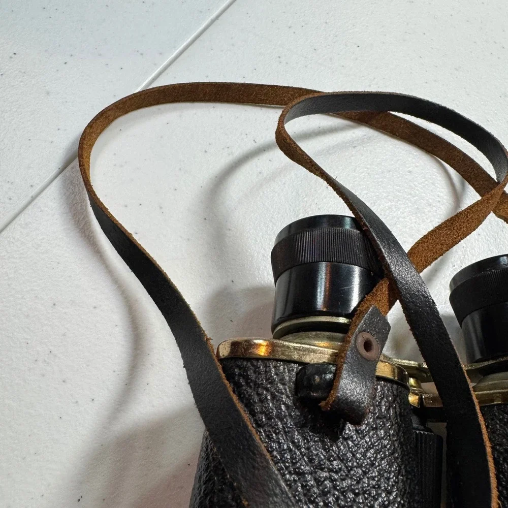 Vintage‎ Brass Leather Binoculars 4x40 Japan Opera Glasses Theater Sports Gold